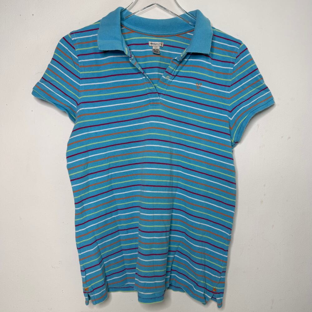 Vintage American Eagle — Striped Short Sleeve Polo Shirt Cotton Y2K — Women's XL